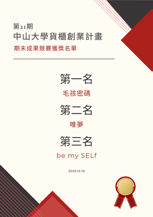 中山大學貨櫃創業計畫期末成果競賽獲獎名單圖片