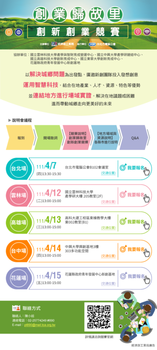 【轉知】(111-03-30）創業歸故里創新創業競賽報名開跑！圖片