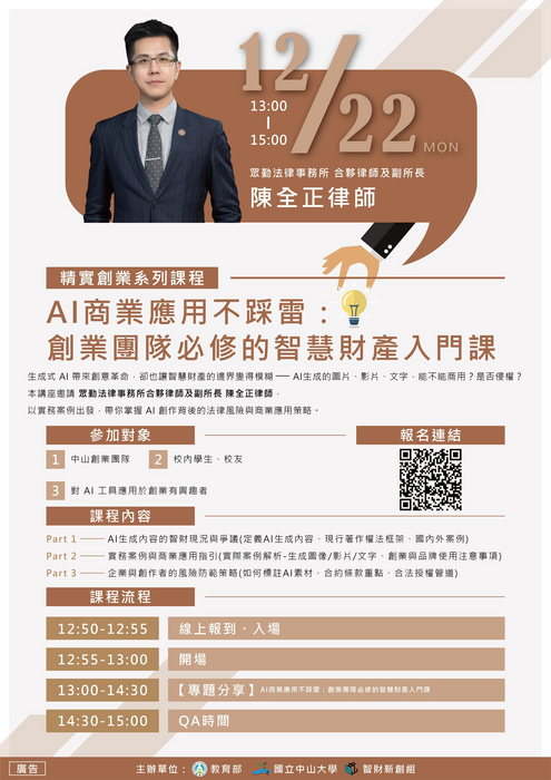 AI 商業應用不踩雷！創業團隊必修的智慧財產入門課圖片
